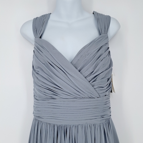 After Six Full Length Draped Front Slit Lux Chiffon Dress in Platinum Size 14 - Picture 2 of 11